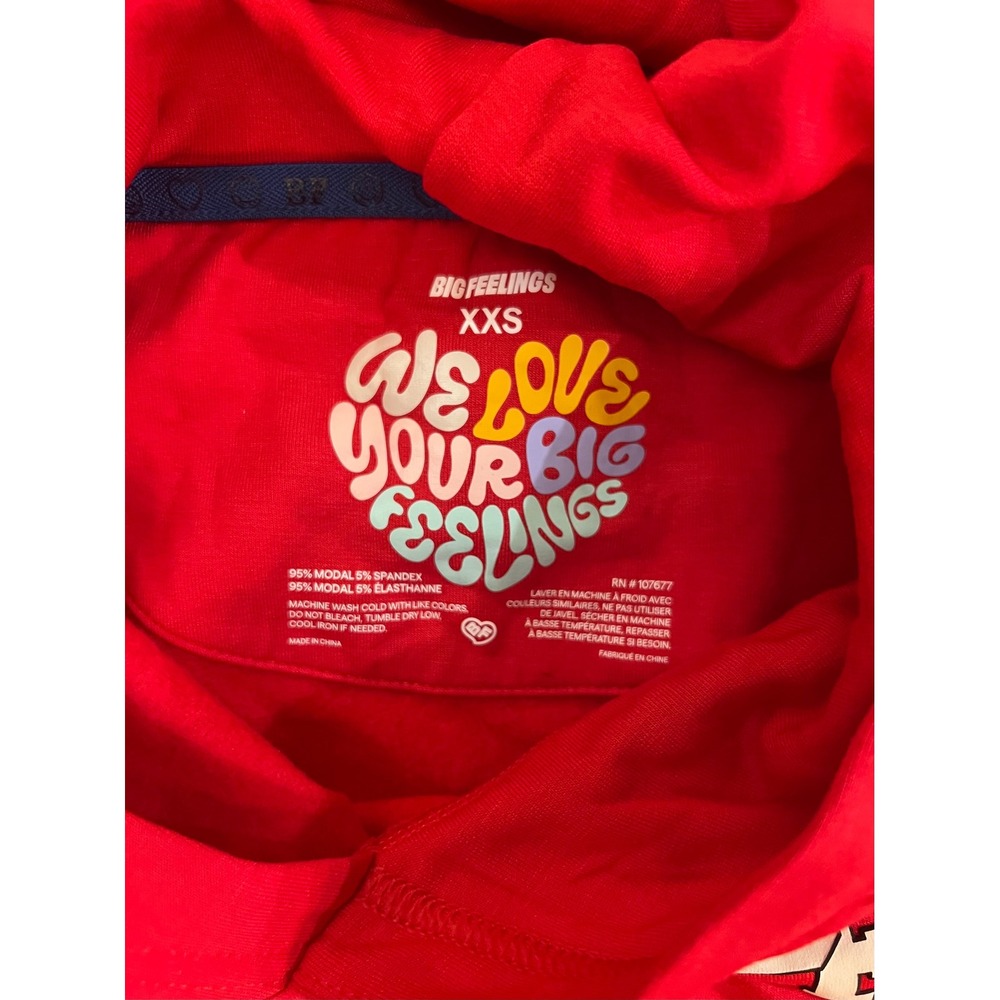 Big Feelings Red Cropped Hoodie Sweatshirt XXS Cute Graphic Top - Picture 3 of 4